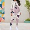 Women Plus Size Round Neck Long Sleeve Printed White Orange Two Piece Fitted Pants Set