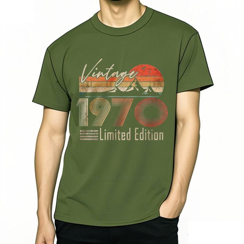 Plus Size Summer For Man Tshirt Vintage 1970 Limited Edition Mountain Sunset Short Sleeve Workout ONeck Top Tees