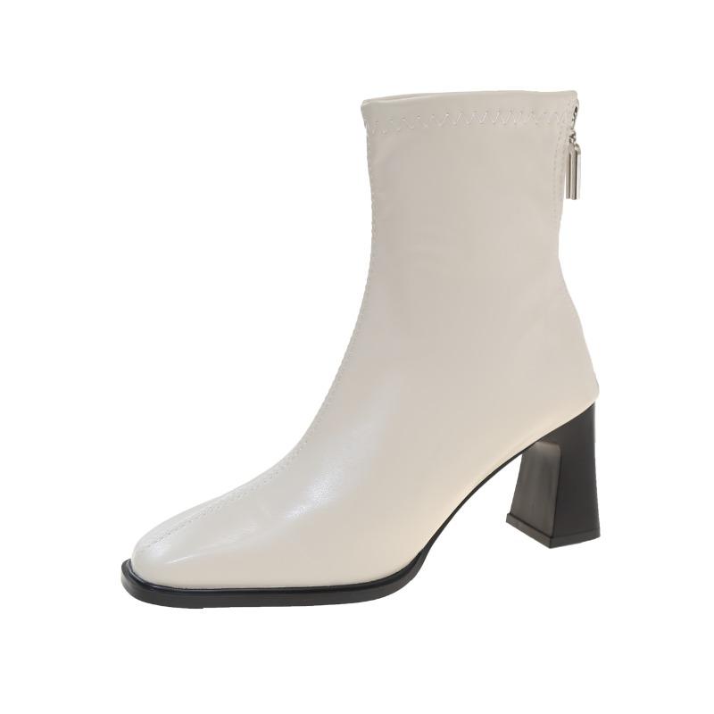 Fashion Fashion Square Toe Office and Career Ladies Shoes 2024 High Quality Back Zip Women's Boots Hot Sale Plus Size Solid Ankle Boots