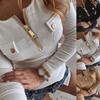 Zip Womens V Neck Long Sleeve Tops Slim Fit Ribbed Tshirt Ladies Casual Blouse