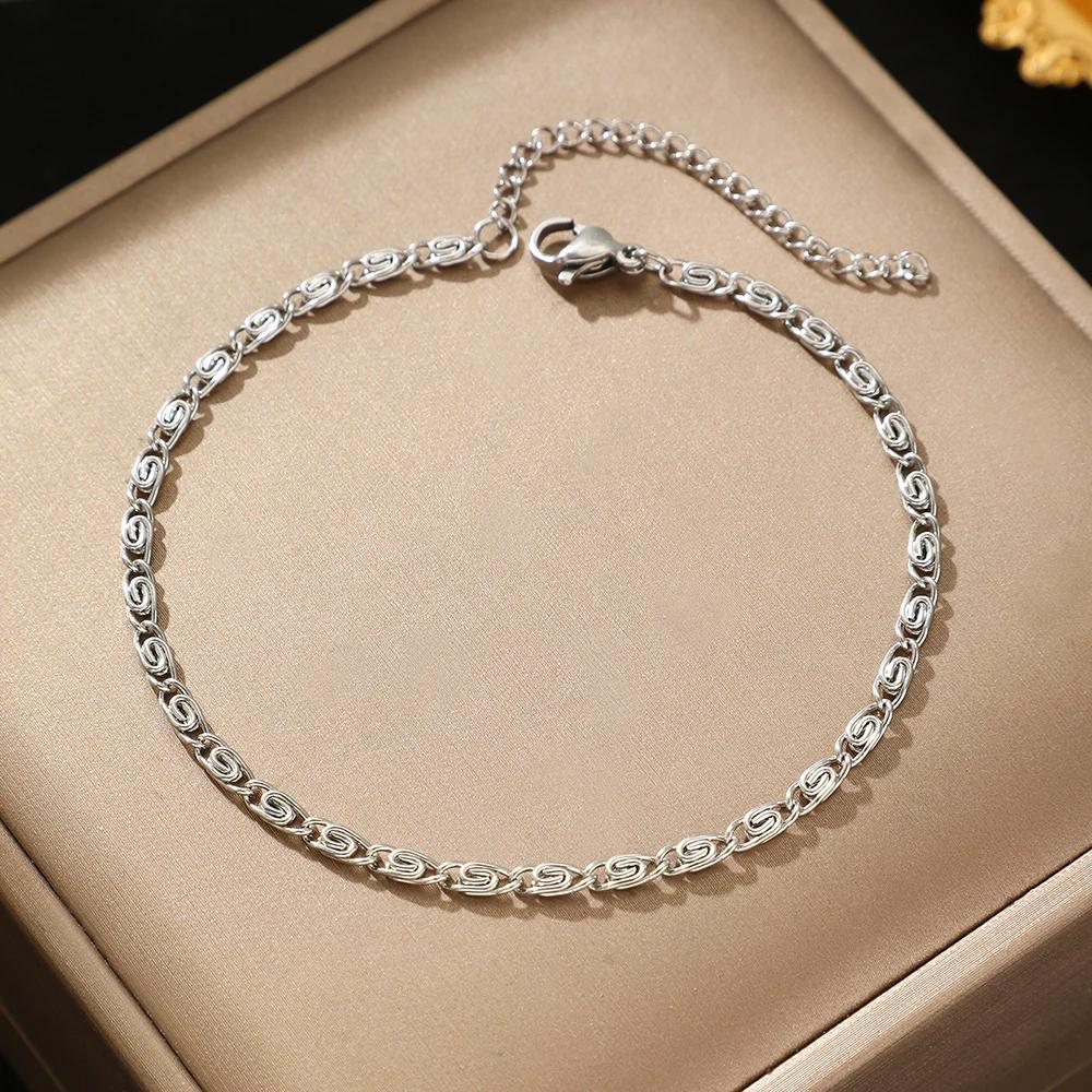 FTCY Stainless Steel Chain Bracelet for Women Gold Color Lightweight Luxury Women's Bracelet Foot Ankle Jewelry Accessories