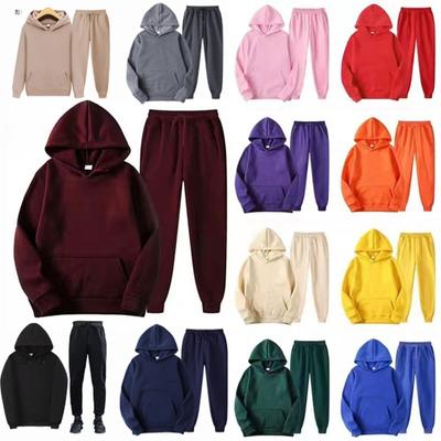 Unisex Autumn Plus Velvet Fleece  Tracksuit Hoodies Casual Solid Color Thick Pullover and Long Pant 2-piece Set Men Women Jogger Sports Suit