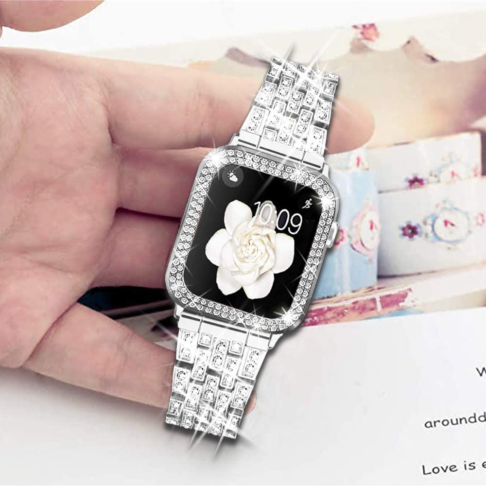 Metal Strap with Case For Apple Watch 46mm 45mm 41mm 44mm 42mm 40mm 38mm Diamond Bracelet Wristband for iWatch 11 10 9 8 7 6 5 4 3 SE Cover