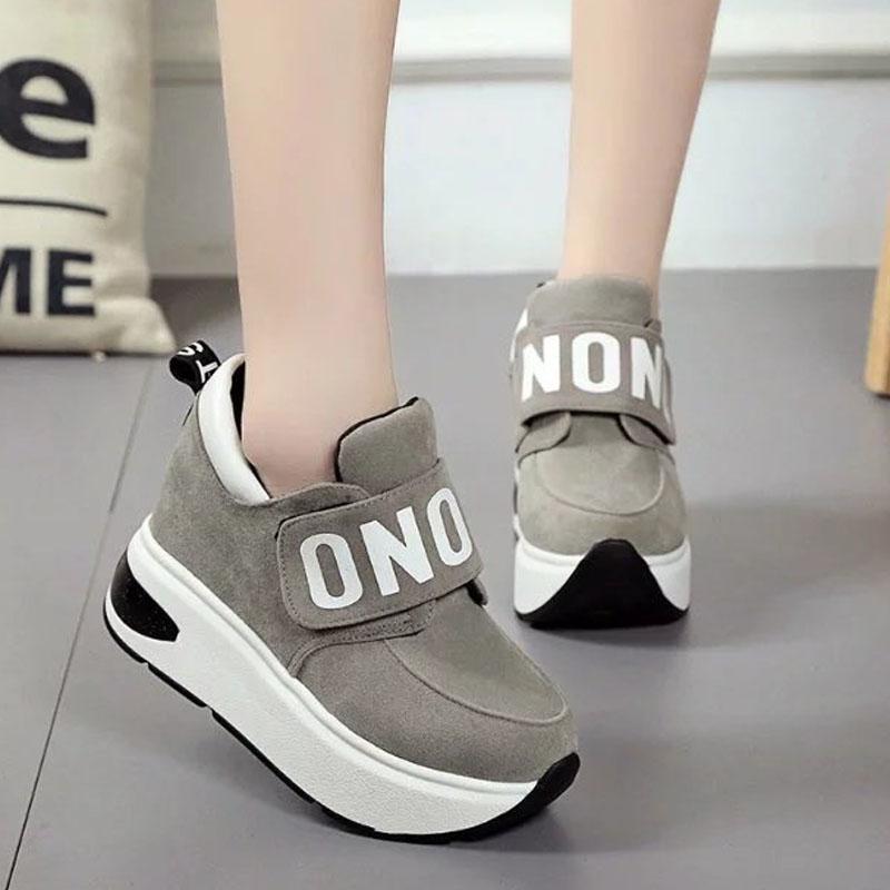 The New Inner Increase Women's Shoes Korean Version of The Sponge Cake High-top Velcro Sports Style Student Casual Shoes