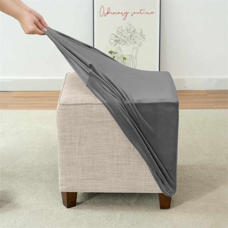 1PC Samt Quadratischer Fußhocker Ottomane Bezug S/M/L Weiche Elastische Fußstützen-Schonbezüge für Wohnzimmer Haus Pouf Möbelschutz