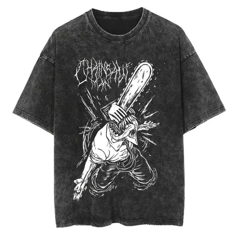 

Chainsaw Man Anime Vintage Washed Cotton T-Shirt Men s Women s Harajuku Short Sleeve Tee Streetwear Unisex Fashion S