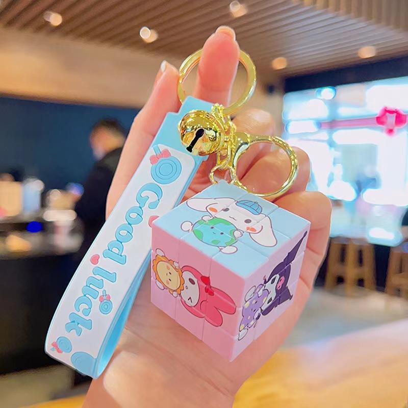 Hot Cute Melody Kuromi ,Cartoon Square Movable Keychain With Bell, Practicality Bag Pendant Keychain Fun Toy
