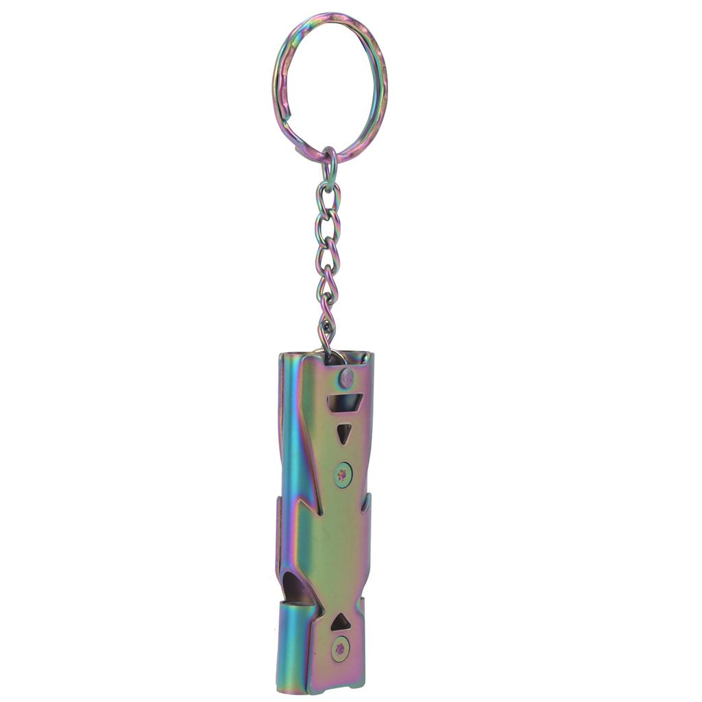Outdoor Survival Whistle with Keychain Stainless Steel Double Tubes Safety WhistleColorful Titanium