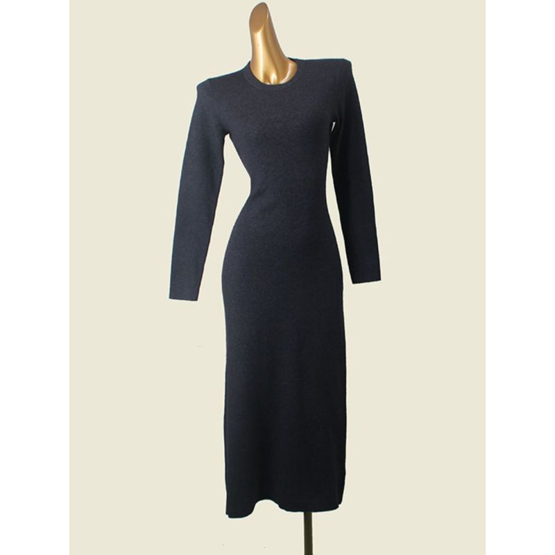 Minimalist Fall and Winter Base Dress Fashion Wind Round Neck Long Sleeves Waist Hip Knitwear Dress