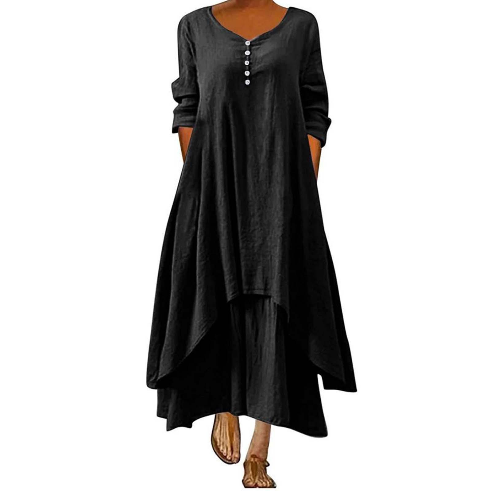 

Женское повседневное свободное платье из хлопка и льна с длинным рукавом в стиле бохо, нерегулярное платье