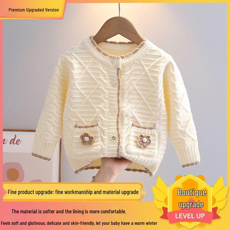 2025 Autumn Girls' Korean Style Knit Cardigan - Fashionable Early Autumn Children's Outerwear Sweater