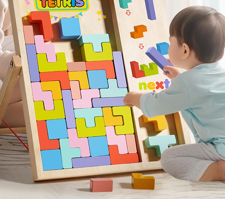 3D Stereoscopic Tetris Puzzle Blocks: Multi-functional Wooden Board Game for Parent-Child Interaction.