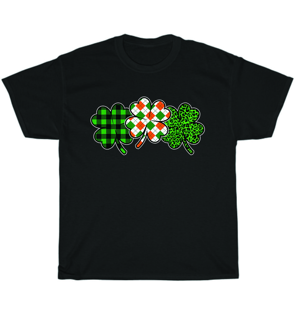 St Patricks Day Green Plaid Leopard Shamrock T-Shirt Unisex Funny Tee Gift NEW