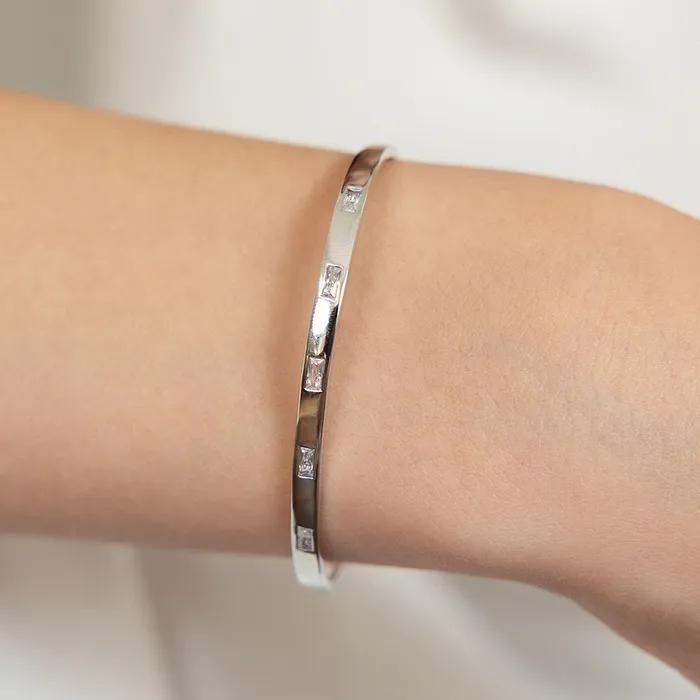 (Silver 925) Baguette Cubic Open Bangle BR2198