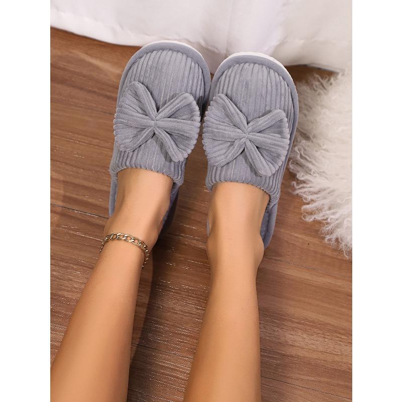 Cotton Slippers Autumn Winter Couple Bow Cotton Slippers Home Indoor Warm Cotton Slippers for Men and Women.