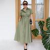Pure cotton short-sleeved dress European and American summer new single-breasted medium and long dress shirt dress women