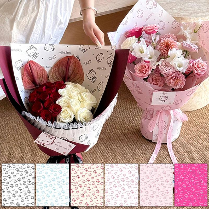 Hello Kitty Wrapping Paper Flower Bouquet Packaging Paper Strap Ribbon Flower Decoration Strap Gift Packaging Paper Accessories