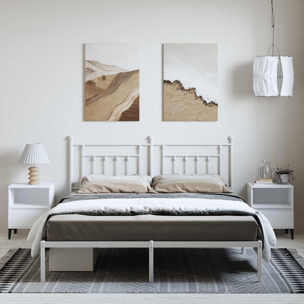 Metal Bed Frame with Headboard White 183 x 213 cm