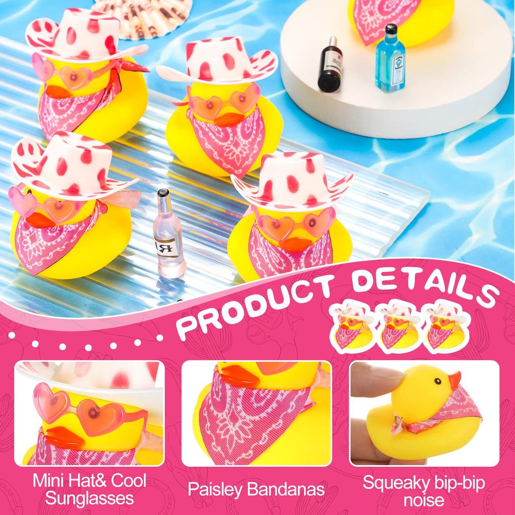 122436 Pcs Valentine'S Day Gift For Kids Cowboy Rubber Duck Mini Rubber Duckies With Hat Glasses Scarf Shower Party Favor