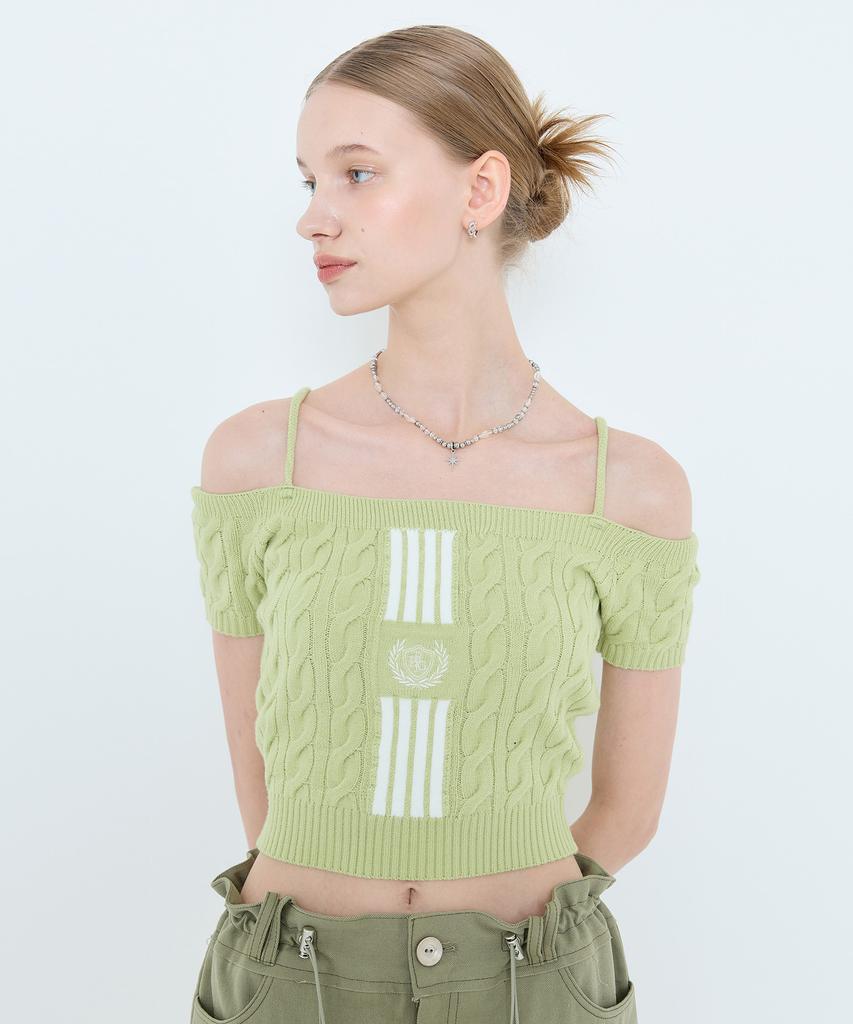 LARTIGENT L4 Cable Offshoulder Knit(Green)