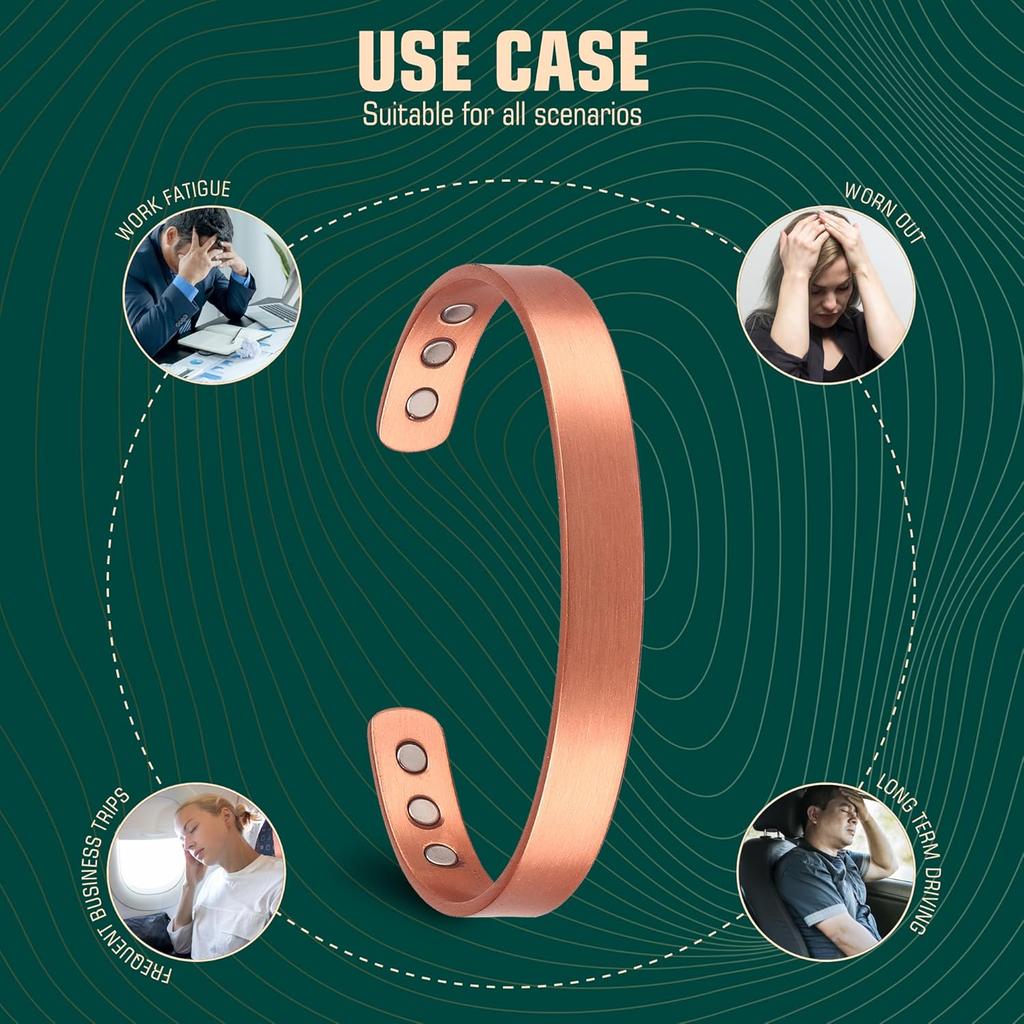 Pure Copper Magnetic Bracelet and Ring for Men and Women,Adjustable Healing Bangle with Ultra Strength Magnets,Magnetic Field Therapy (Cuff * 1 ·