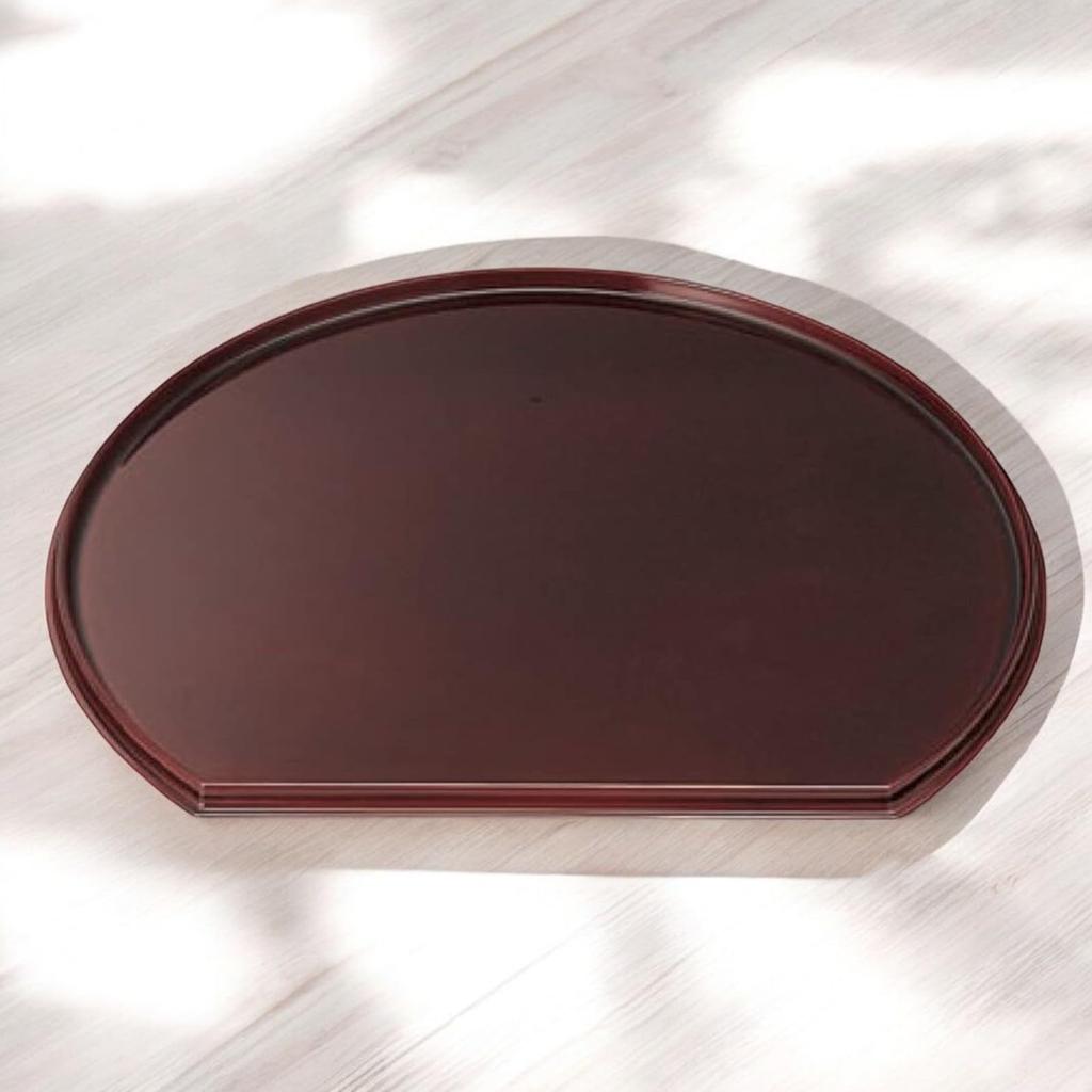 New Tray Tame Bisha Black with Vermilion Lacquerware Made In Japan J-kitchens 3-Shaku Half-Moon Double-Sided (Tray) / Red, 39cm, (ABS Resin),