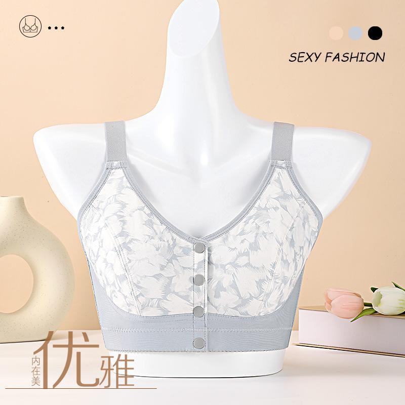 36-52 Super Large Size Bra European and American Size Adjustable Shoulder Strap No Steel Rim Printed Front Buckle Large Size Underwear