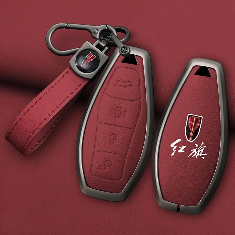 Interior Mouldings Zinc Alloy Leather Car Key Cover Case Bag for Hongqi HS5 H5 H9 HS7 H7 L5 HS3 L9 Shell Protector Keychain Acce