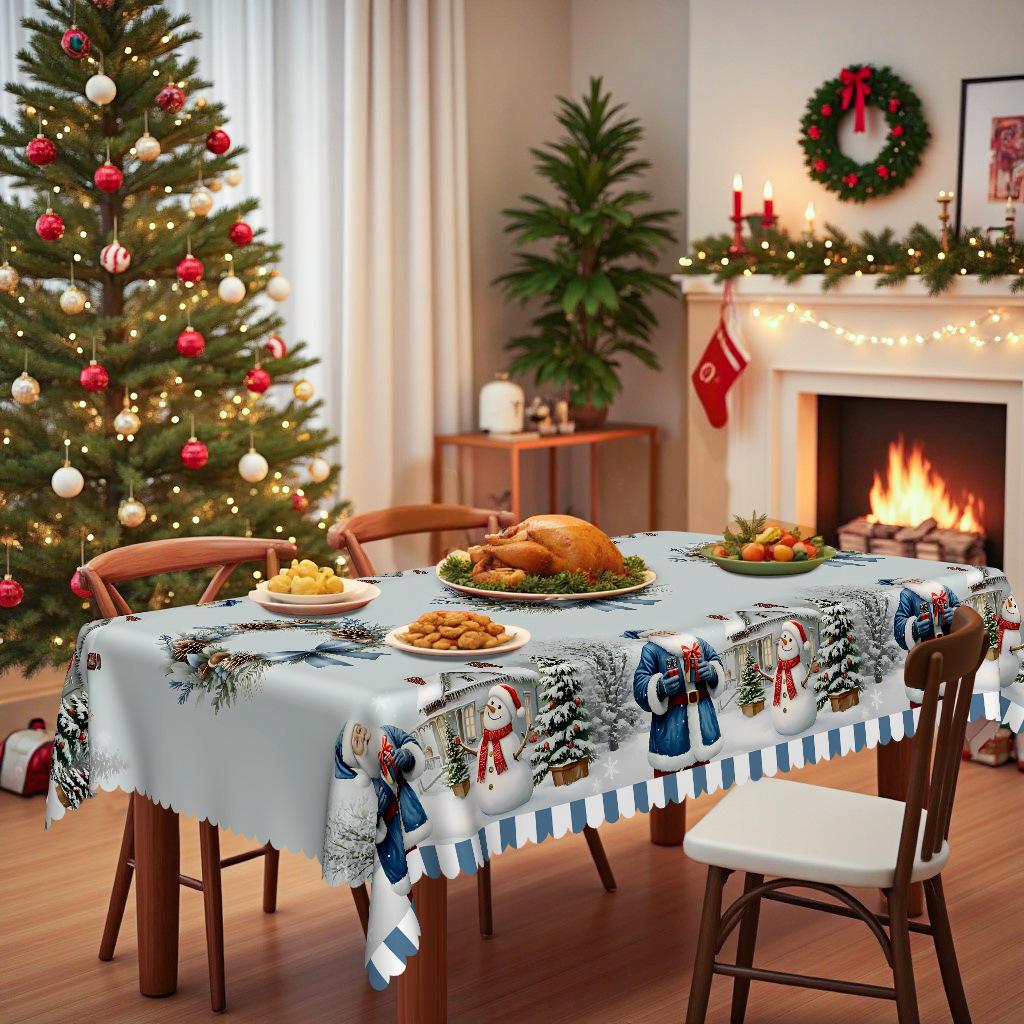 Christmas Table Cloth, Snow Elk Santa Tablecloth, Table Decoration Cloth, European Pastoral Table Cloth