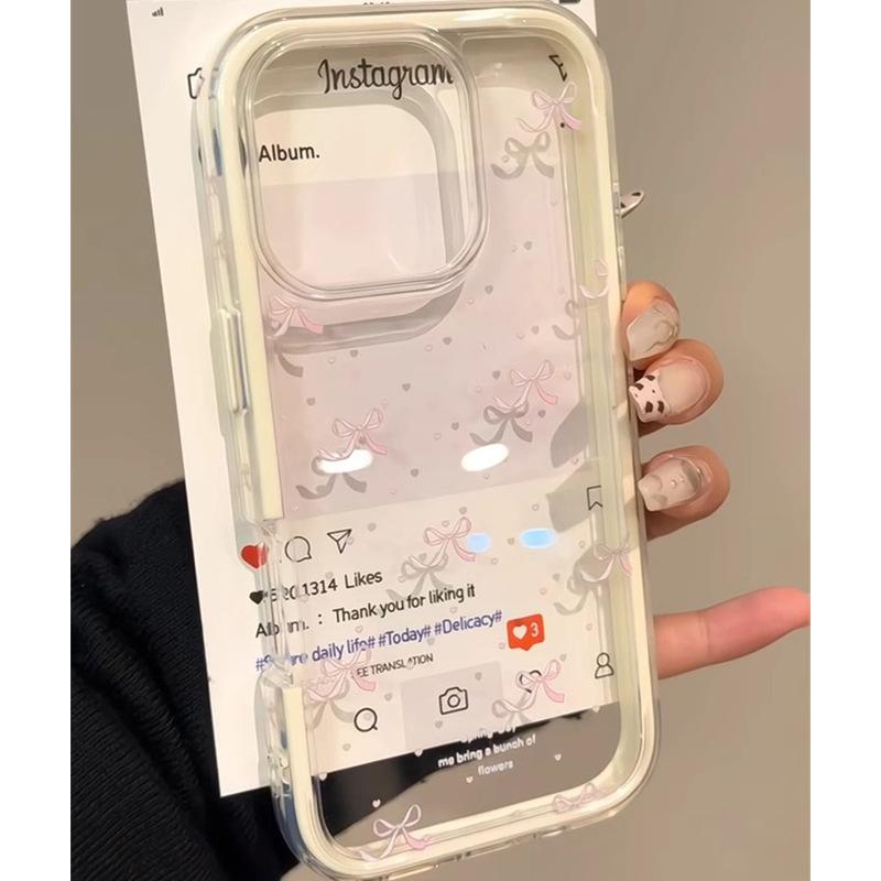 Suitable for iphone11 mobile phone case ins contrasting color two-in-one 11plus transparent Korean love bow 11