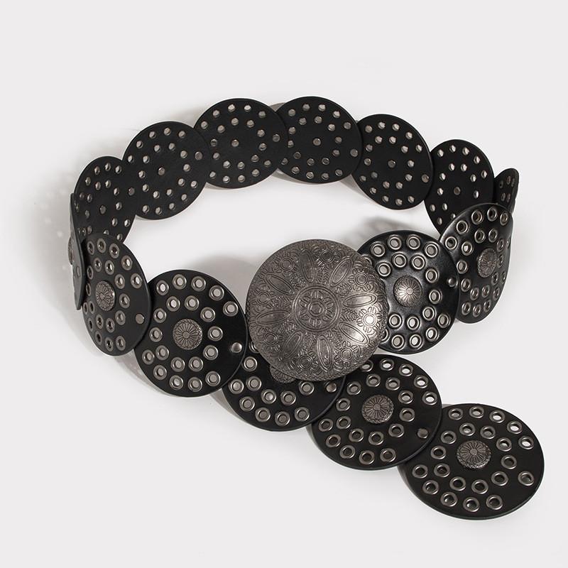 Breiter Vintage-Punk-Gürtel mit Nieten-Ösen-Beschlägen für modische Streetwear