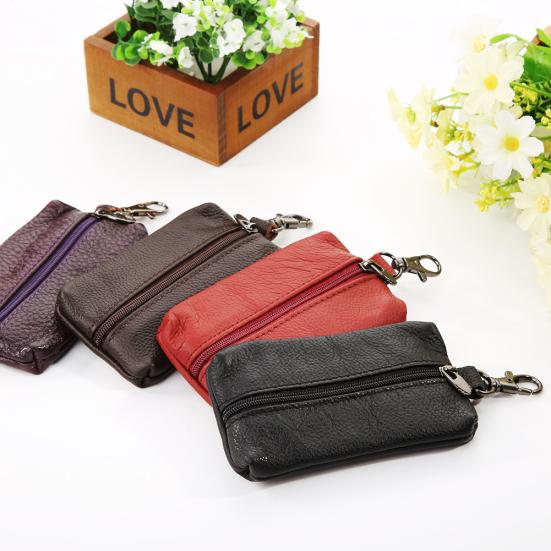 Genuine Leather Key Holder Wallet Men Keys Organizer Women Zipper Key Chain Case