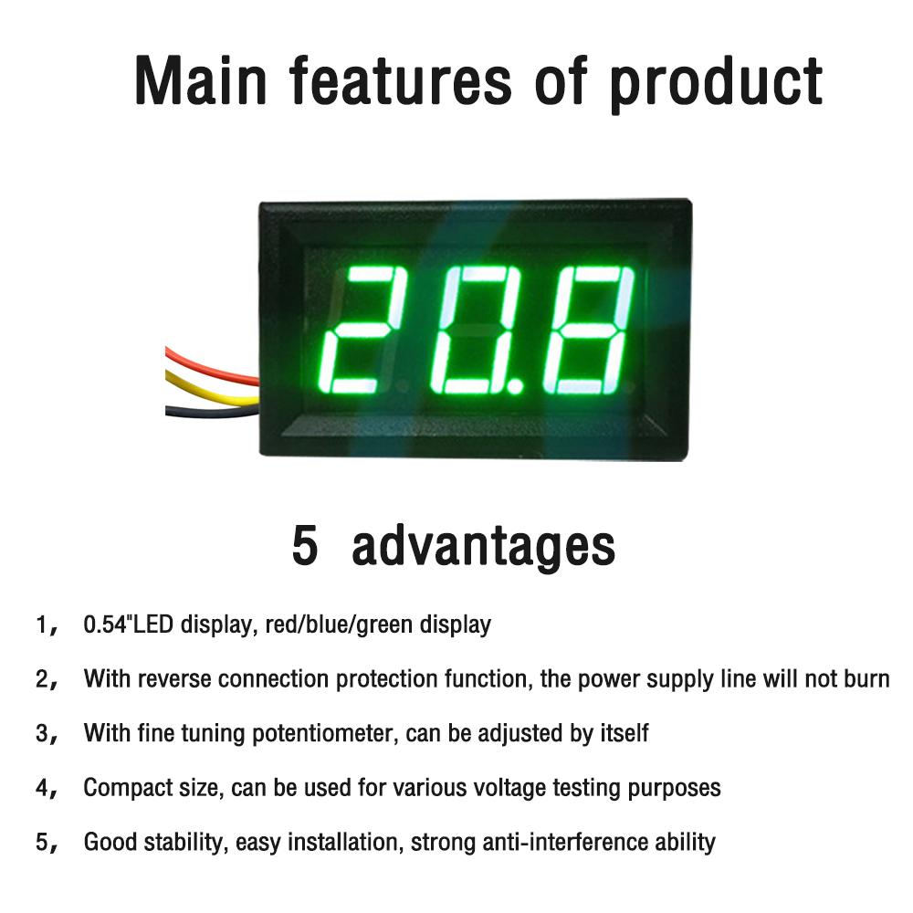 1.16'' DC 1-611V Digital Voltmeter Red Green Blue LED Display Voltage Meter Tester Detector 1 Wire DC 1.1-11V Supply Electricity