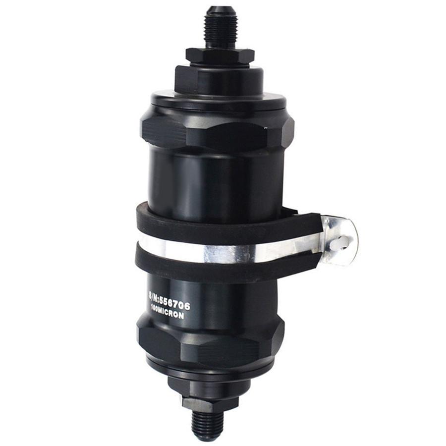 Car Aluminum Inline Fuel Filter E85 Ethanol with 100 Micron Inlet -6 AN / Outlet