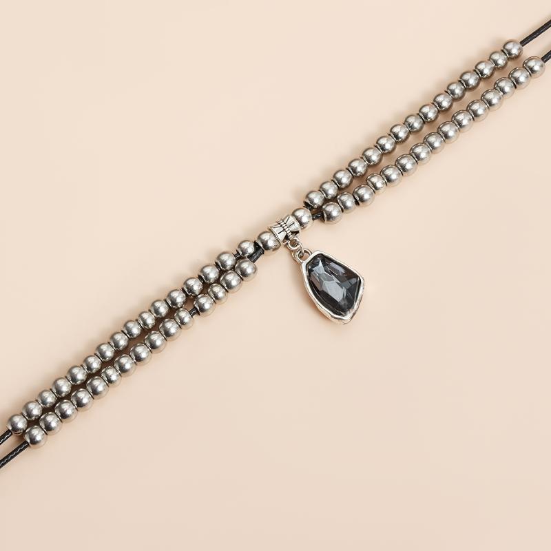 Gray  Pendant Irregular Beads Necklace For Women  Double-Layer Metal Choker Sweater Chain Party Jewelry Gift