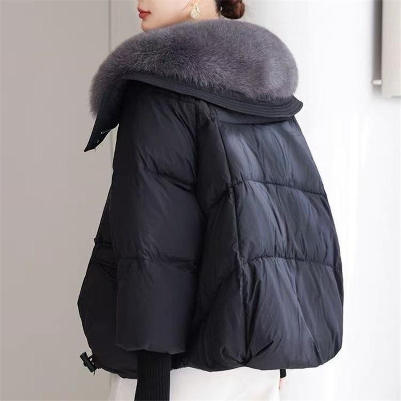 Fashion Short Loose Cotton Coat with Large Fur Collar Thickened Clothes