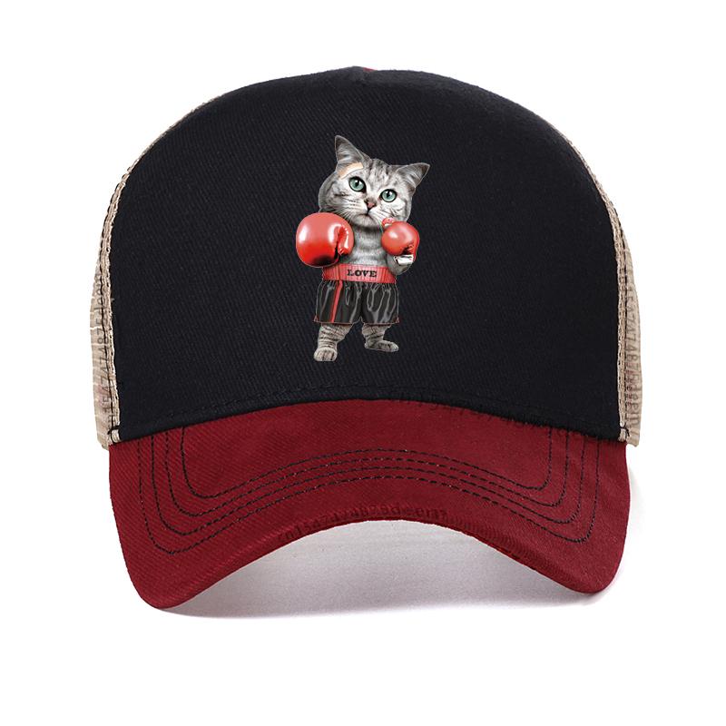 

Men s high quality 100% cotton Dad hat Funny Boxing cat printing baseball caps cool boxing athlete hip-hop cap bone gorras Adjustable красный