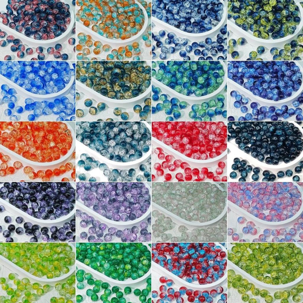 50pcs 8mm Glass Crack Imitation Jade Color Series Round Beads DIY Handmade Necklace Bracelet Loose Beads Jewelry Accessories
