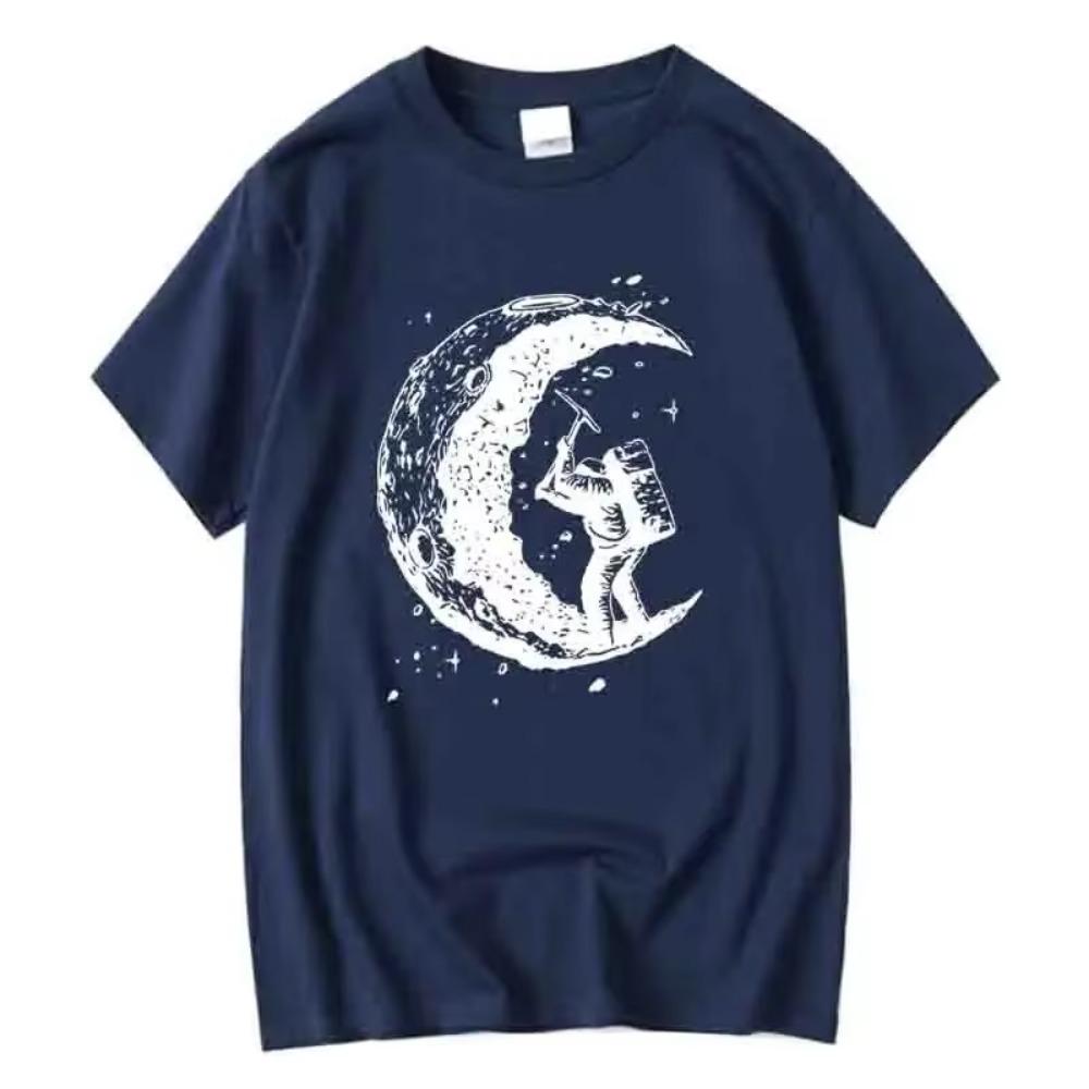 Men's High Quality 100%  Moon Print Casual Summer Cool Short Sleeve Men Tshirt Loose T-shirt Male Tee Shirts Male Tee Tops