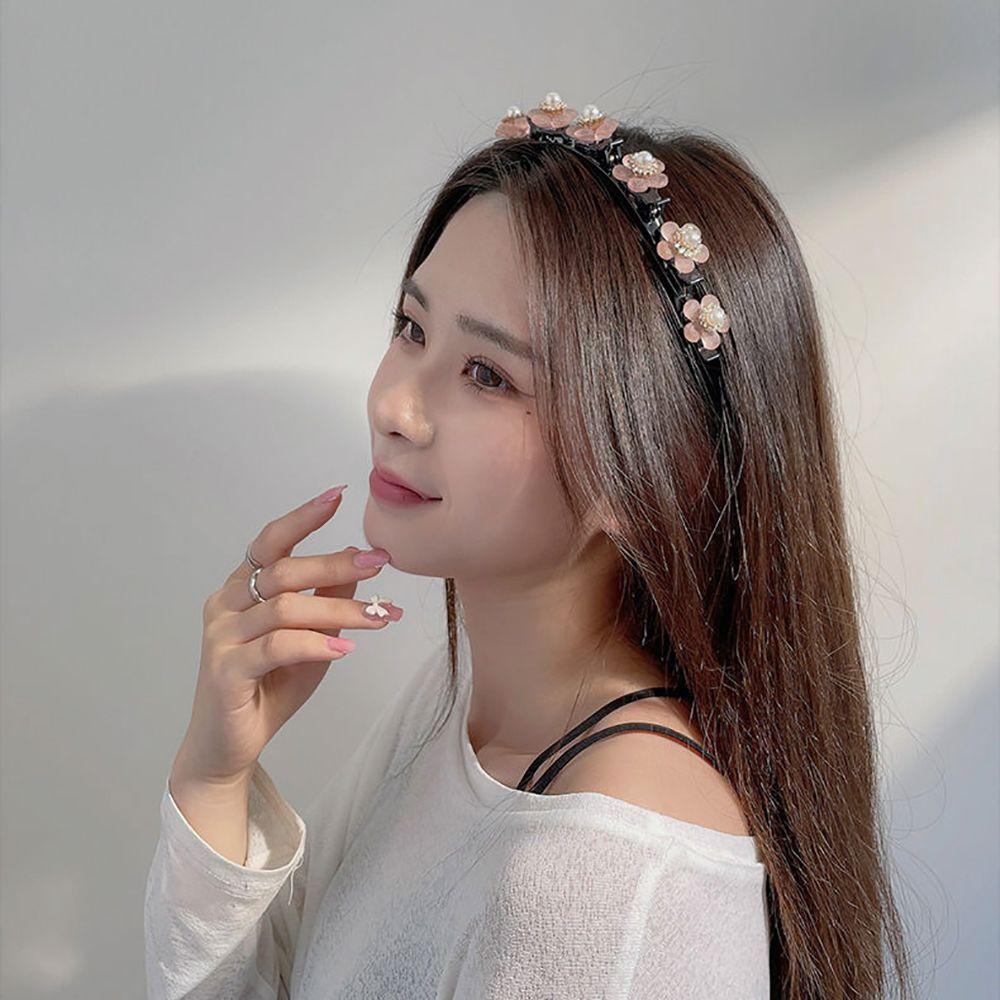 

Головной убор Pearl Girl Двойной слой Пластиковые аксессуары для волос Плетеный инструмент Цветочная повязка на голову Зубчатый зажим A