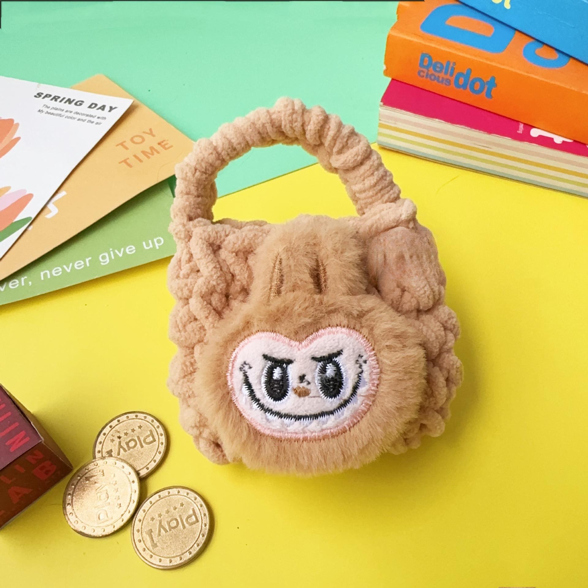 

Новый плюшевый кошелек Labubu ручной вязки, сумка для хранения Bluetooth-наушников и кабелей для передачи данных, защитный чехол 11*8cm коричневый