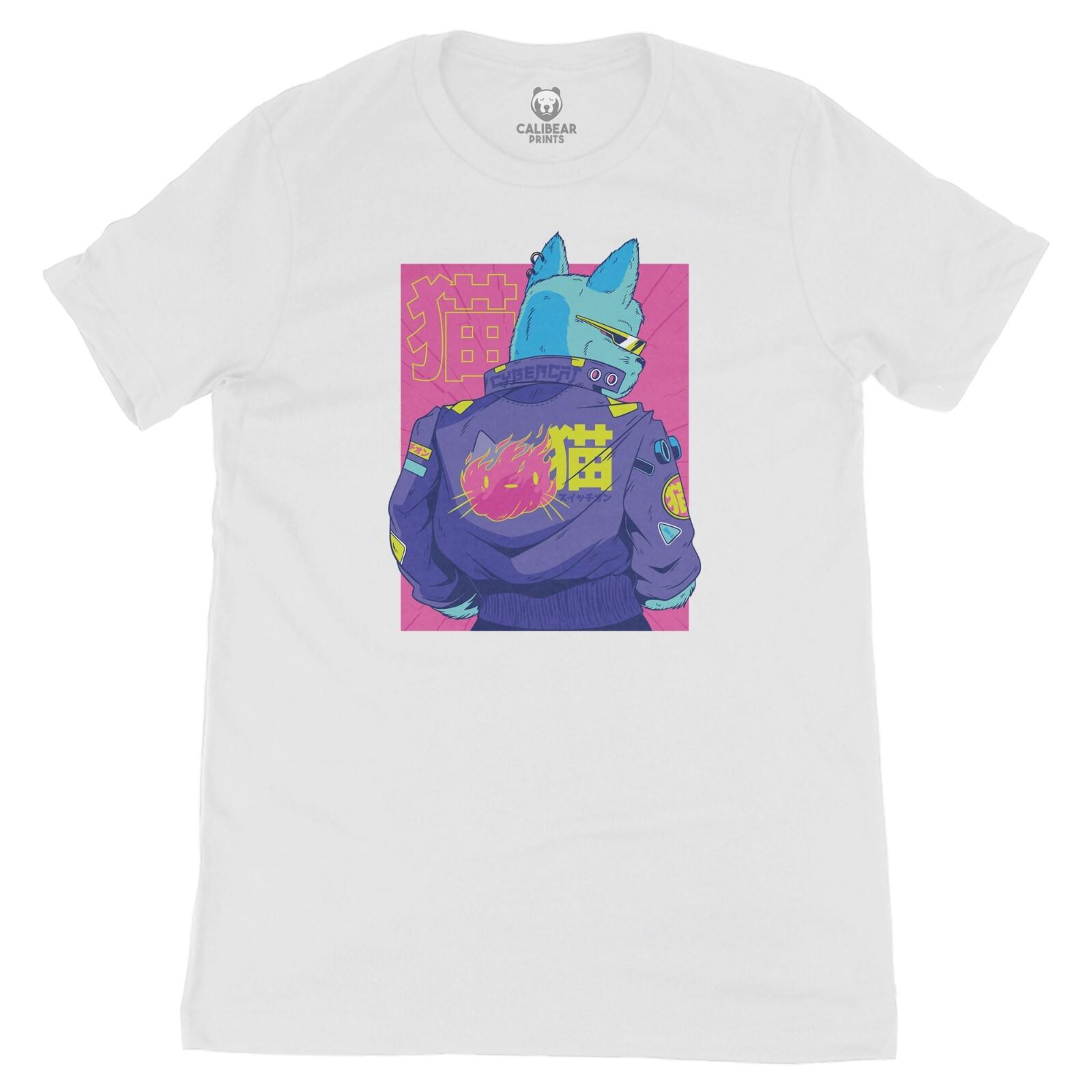 Cyberpunk Cool Cat Vaporwave Aesthetic Graphic T-Shirt Unisex 100% Cotton Tee S разноцветный