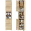 Armário de Banheiro Alto com Prateleiras Ajustáveis Portas Ripadas Push-to-Open 34x23x170 cm Natural