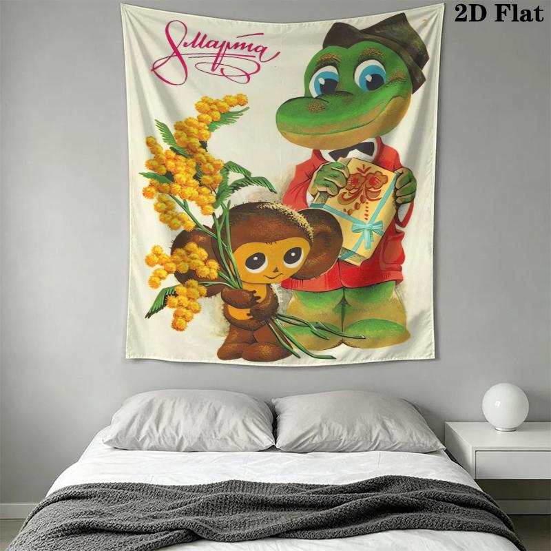 Cheburashka Wall Tapestry Aesthetic Wall Hanging Printed Fabric Blanket Decorative Tapestries for Bedroom Living Room Home Decor