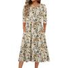 3/4 Sleeve Women's Dress Casual Flowy A-Line Midi Tshirt Dresses With Pockets Crewneck Vocation Boho Beach Sundress