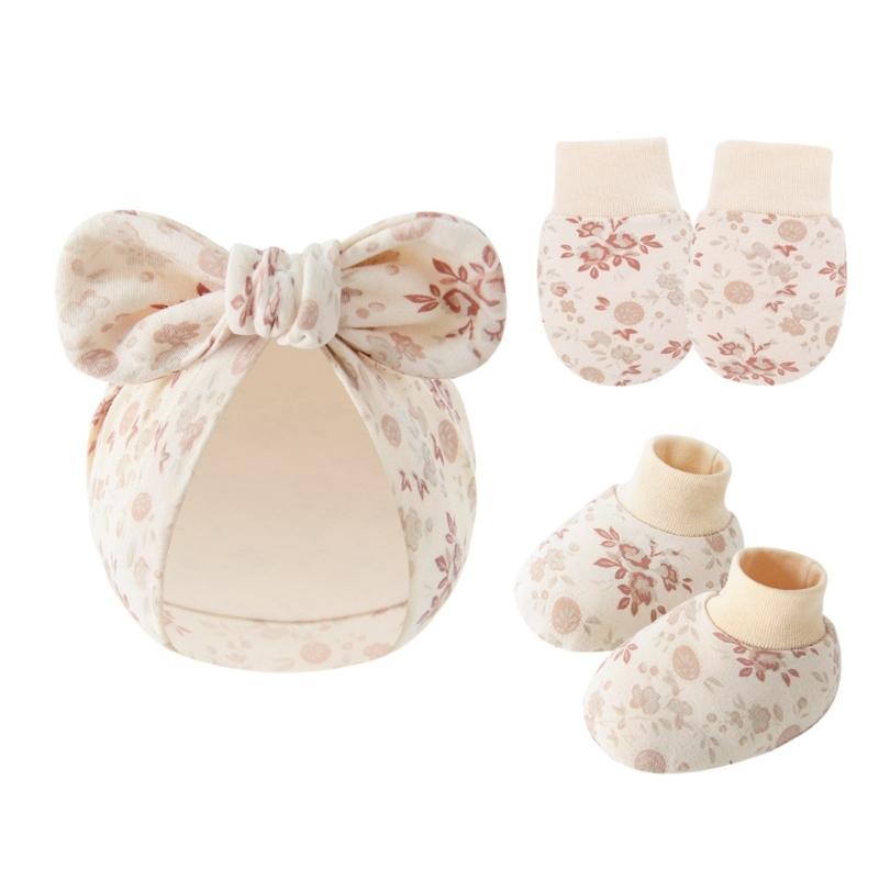 Noworodki Bawełniana Czapka Rękawiczki Skarpetki 1 Zestaw Ochrona Przed Zadrapaniami Pełna Ochrona Rękawiczki Nakładki na Stopy Akcesoria Niemowlęce