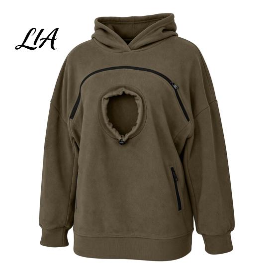 Dog Holder Hoodie Women Pet Carrier with Front Side Pockets, Solid Color Casual Hooded Loose Fit Sweatshirt Sweatshirt, Cat Carrying Pouch