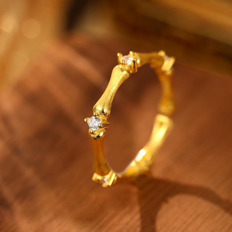 

Banyan Tree S925 Silver Zircon Bamboo Open Ring for Women - Elegant and Trendy Index Finger Jewelry Adjustable золотой