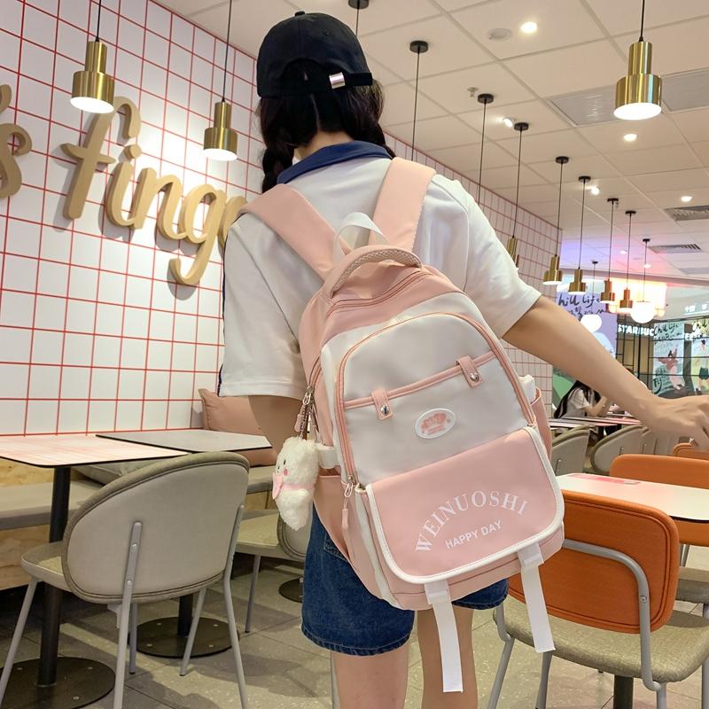 Middle School Student Schoolbag Color Block Women's Large Capacity Backpack Primary School Student's Fifth and Sixth Grade Lightweight Backpack