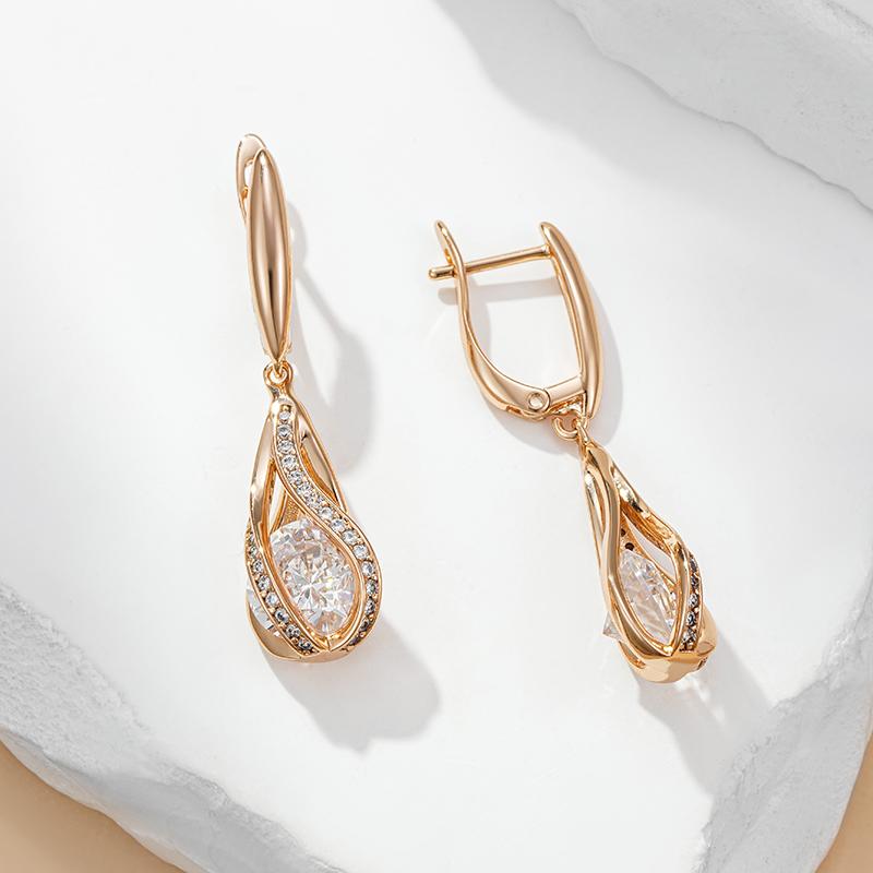 Unique Design Natural Zircon Dangle Earrings For Women Luxury Bride Wedding Jewelry Rose Gold Long English Earring
